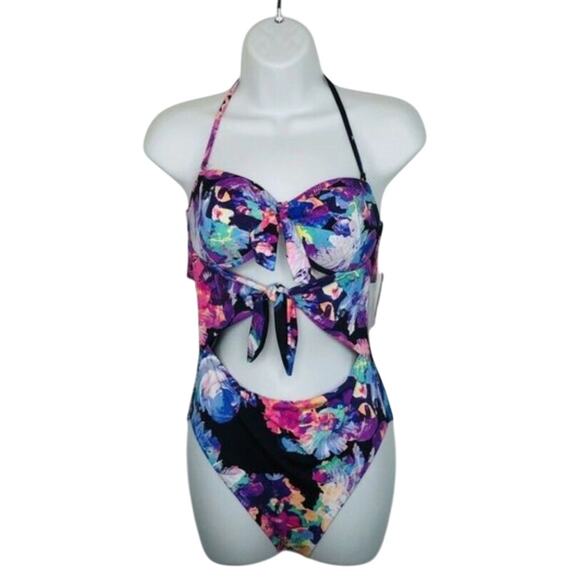 Bar III Tech Floral Underwire High Leg One-Piece Swimsuit Large NWOT - Picture 4 of 6